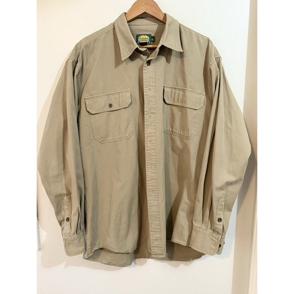 Cabelas Shirt Adult Large Tall Khaki Outdoor Gear Denim Fishing Utility Shacket - Picture 1 of 6